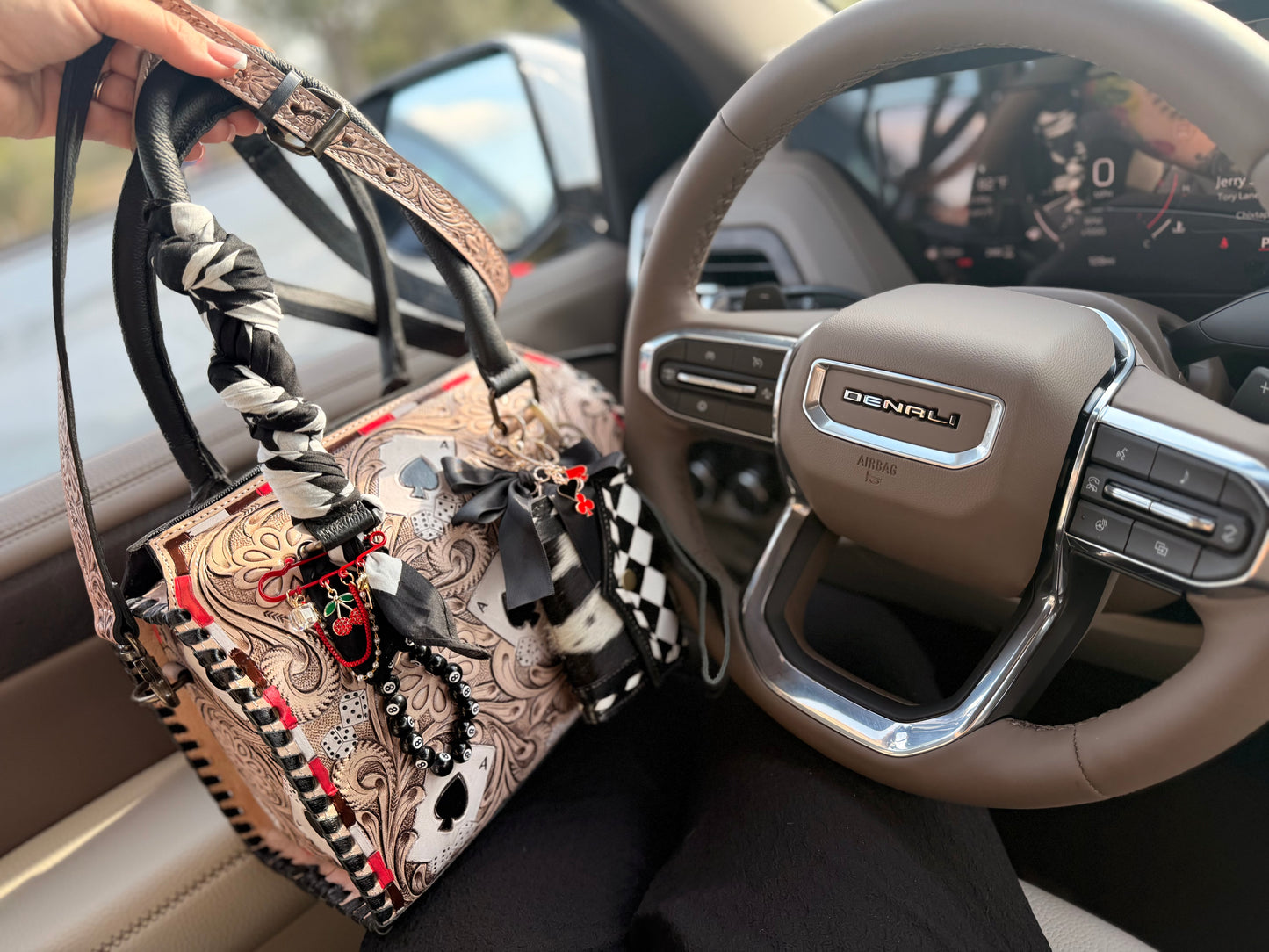 "Blackjack Widow" - checker speedy tote /hand painted red accents