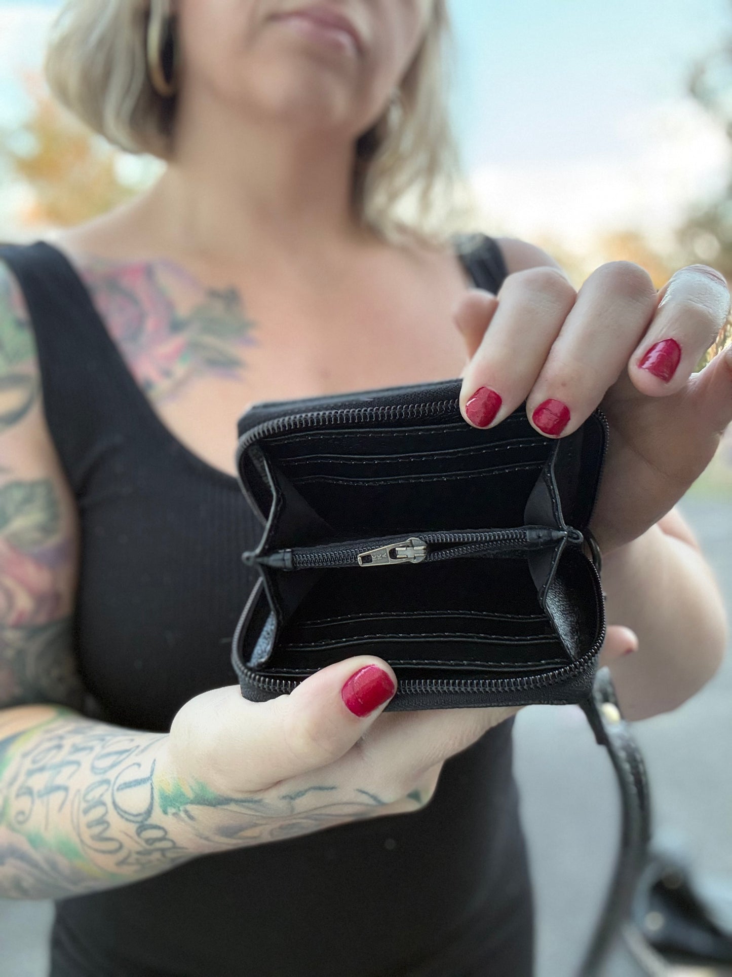 Mini checker print cowhide wallet