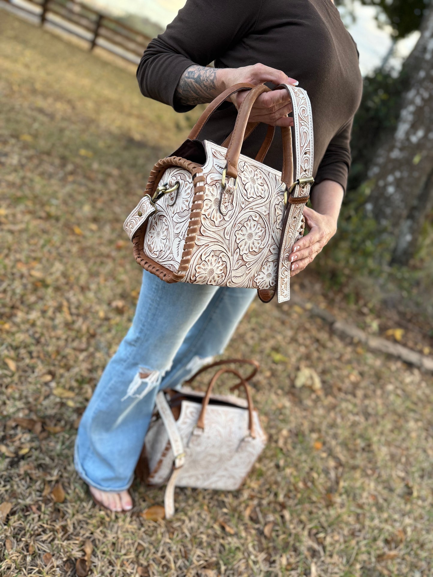 White tooled leather speedy (M)