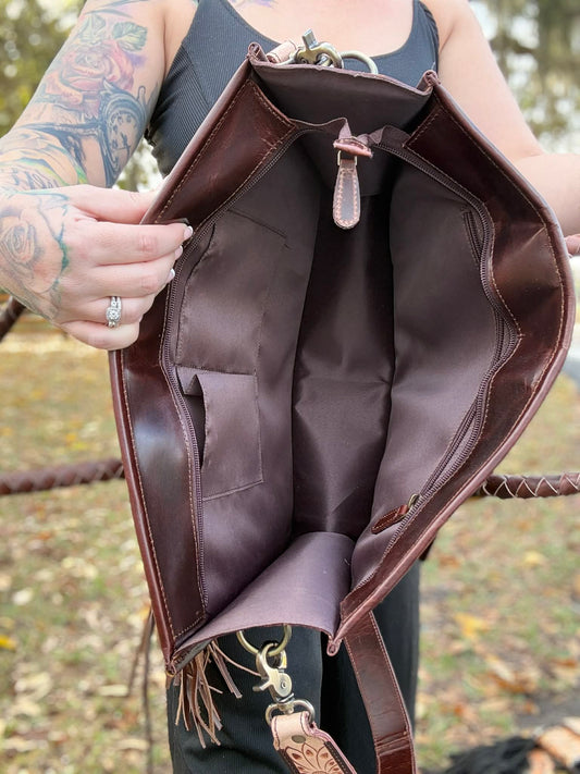 Cowhide / Brown and tan checkered tote