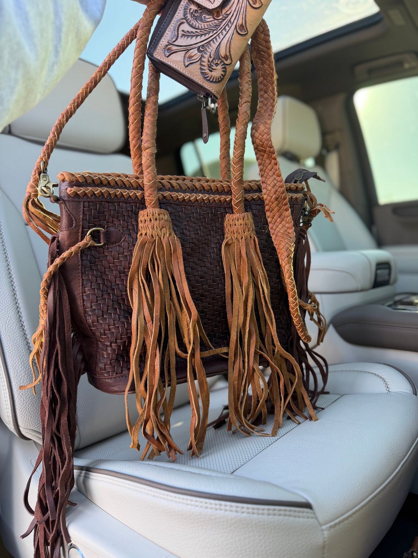Braided fringed purse set
