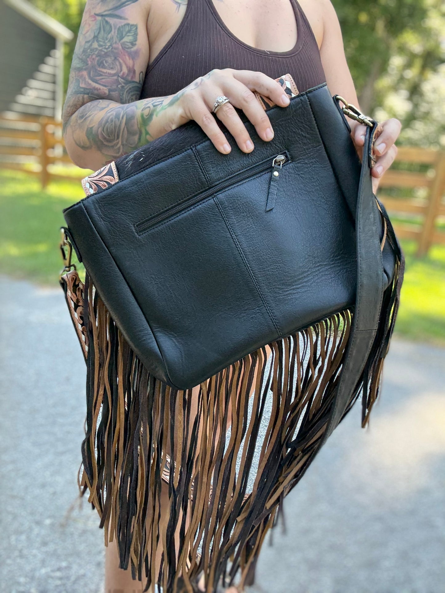 Tooled fringe cross body comes with free wallet and card holder