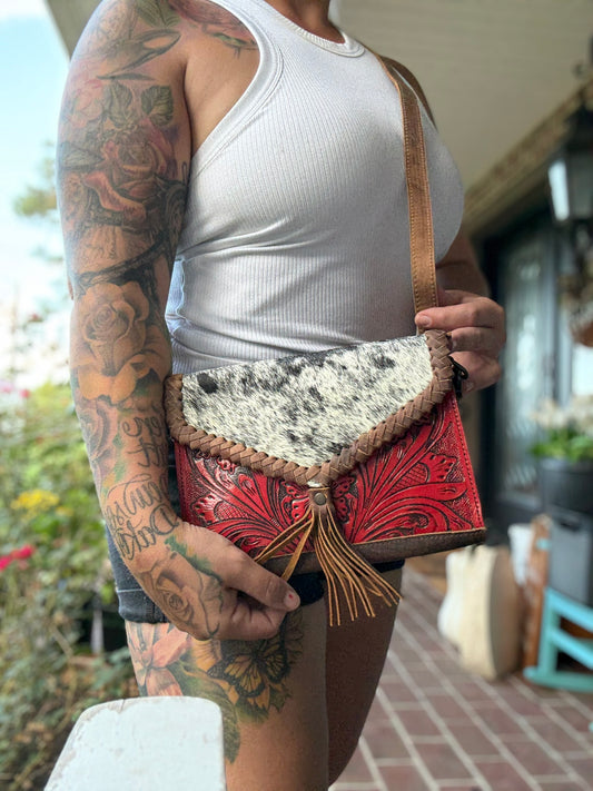 Tooled leather red purse