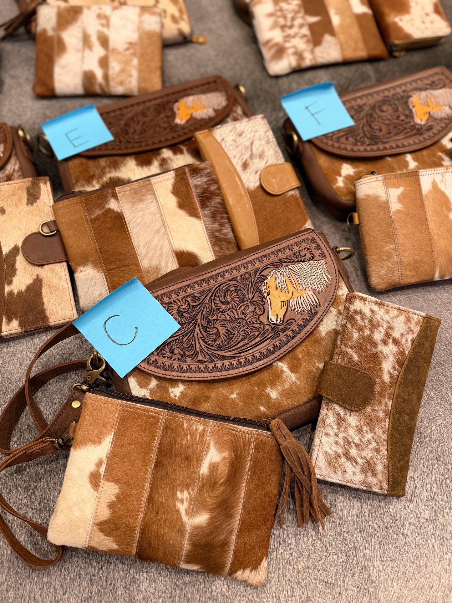 Cowhide 3 piece purse set