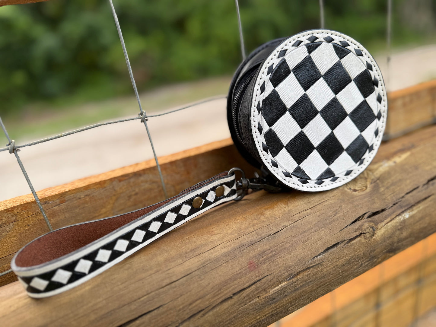 Checker Round wristlet