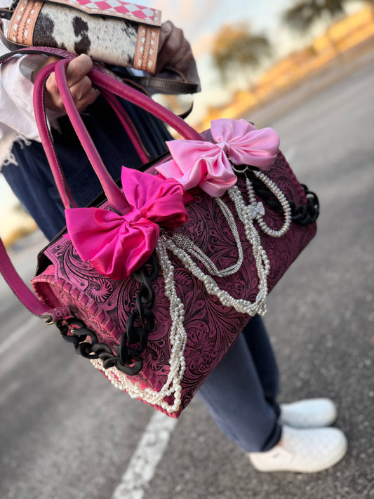 "Pink Prairie”- pink tooled leather speedy Duffle