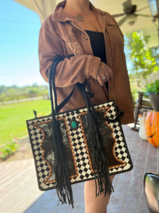 Tooled checker purse bag