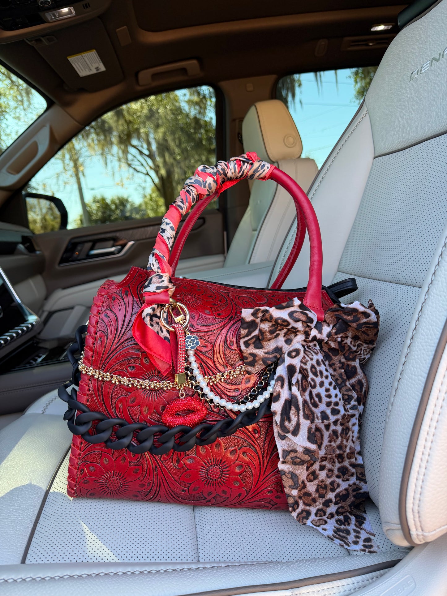 “Scarlet Kiss Cowgirl”- red tooled speedy tote, red/cheetah/black accents