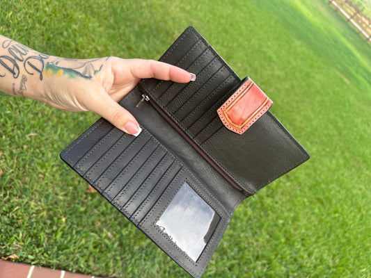 Sunflower tooled leather and cowhide Wallet