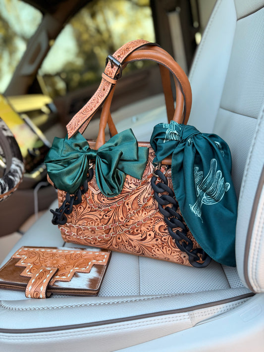 "Cactus Creek" - tan tooled leather speedy (M)