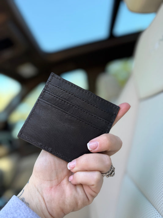 Tooled checker print leather checker card holder