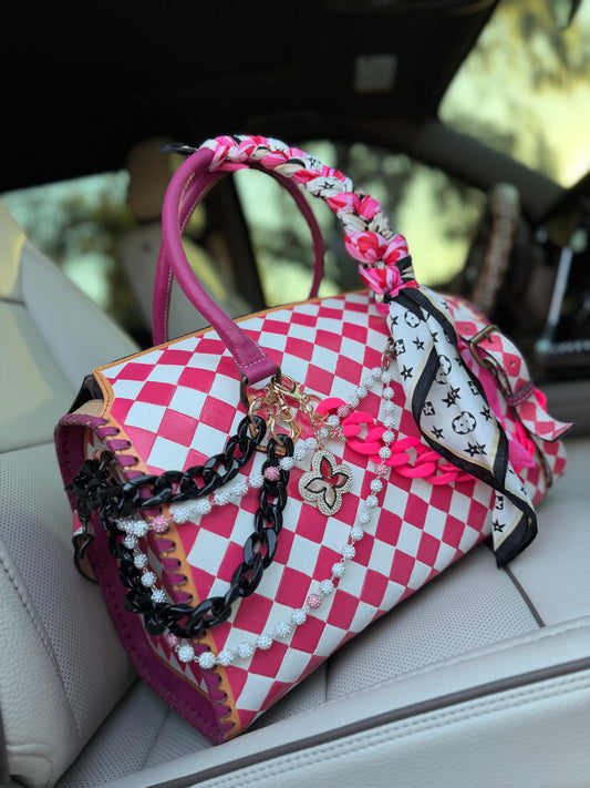 "Pink Cowgirl Kisses”- pink tooled leather speedy Duffle