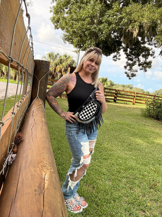 Black bum bag checker