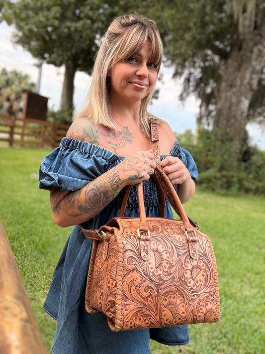 Tan - tooled leather Speedy bag
