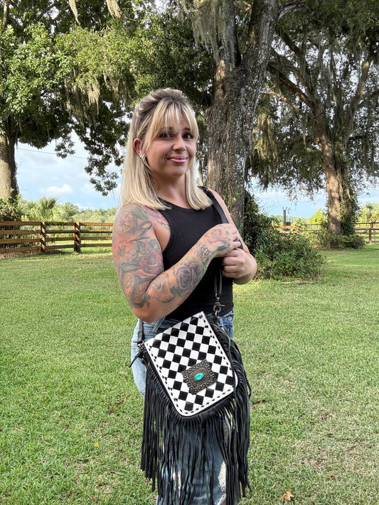 Checker with turquoise Crossbody 