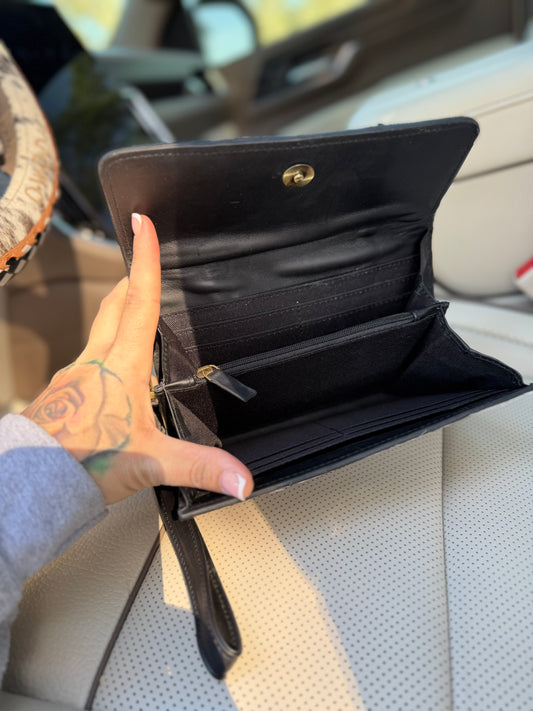 Tooled checker print leather checker wallet