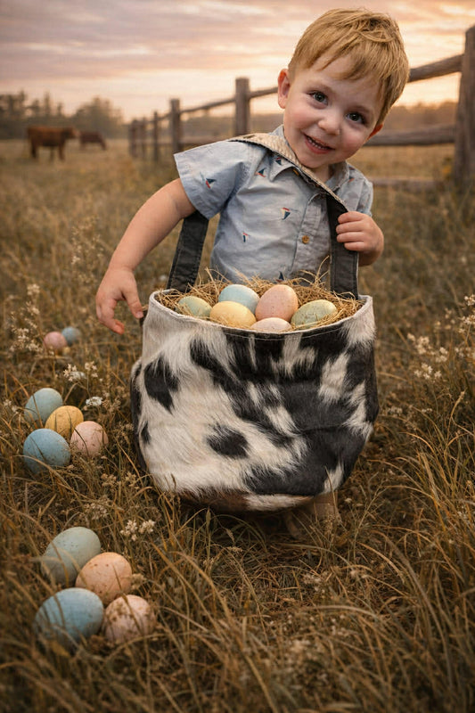 Cowhide Easter basket (READ DESCRIPTION) seperate engraving fee