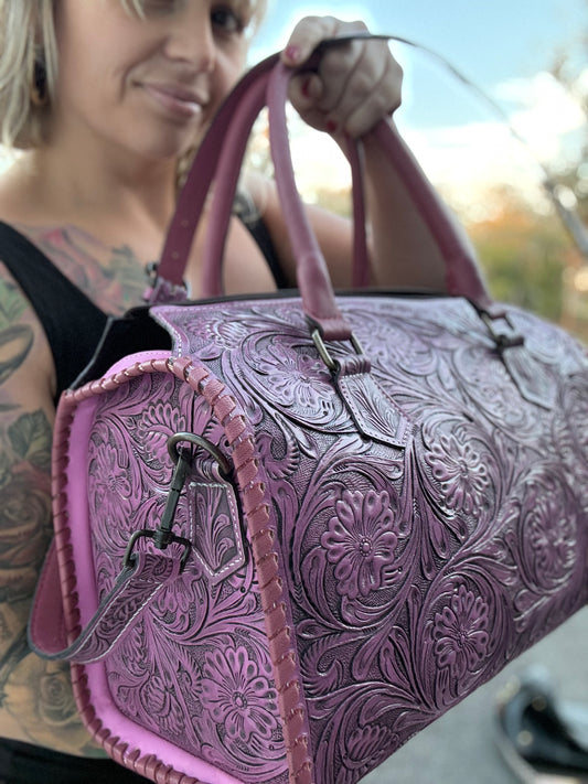 Pink - Large tooled leather duffle speedy