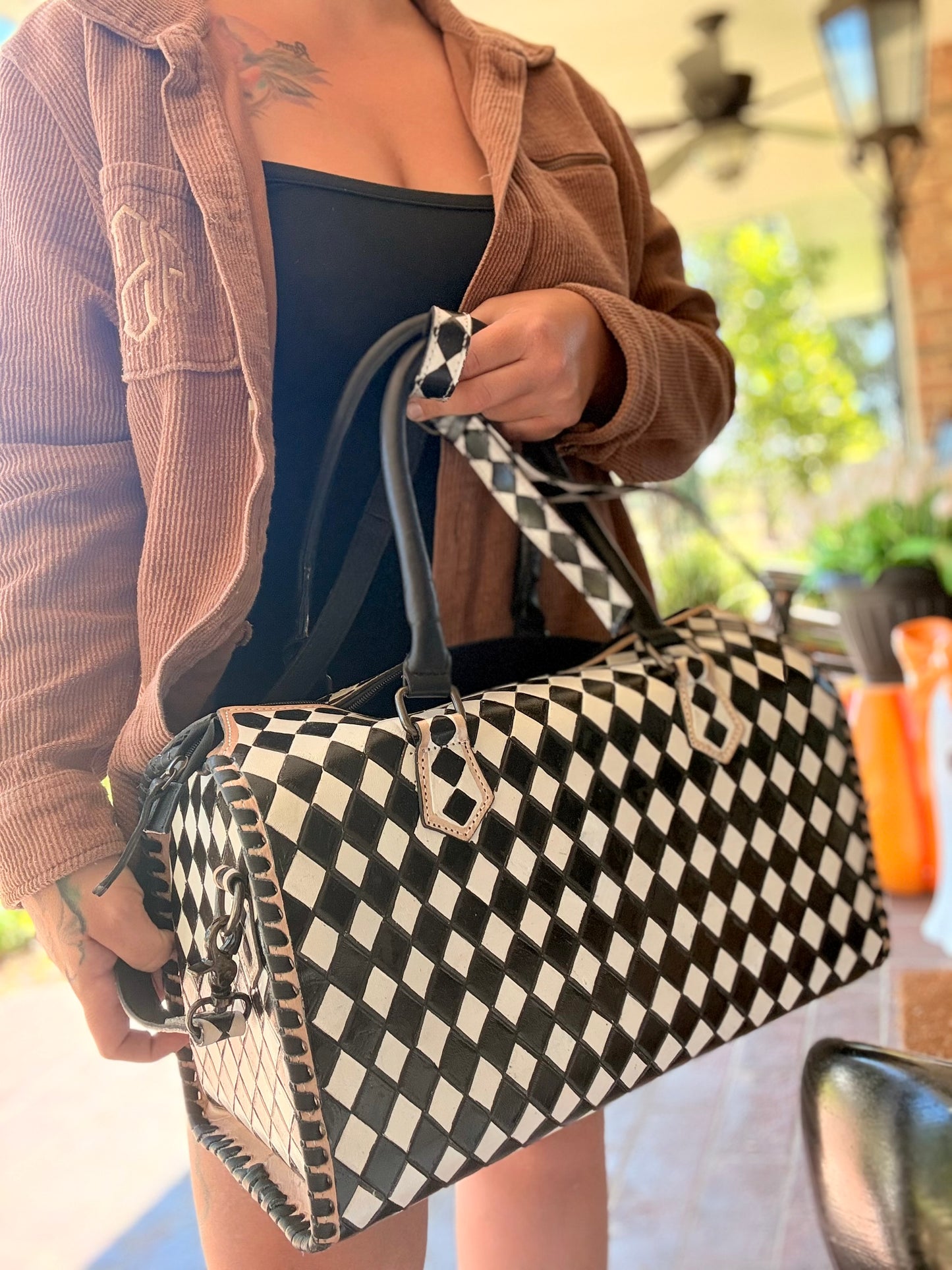 Checker - Large tooled leather duffle speedy