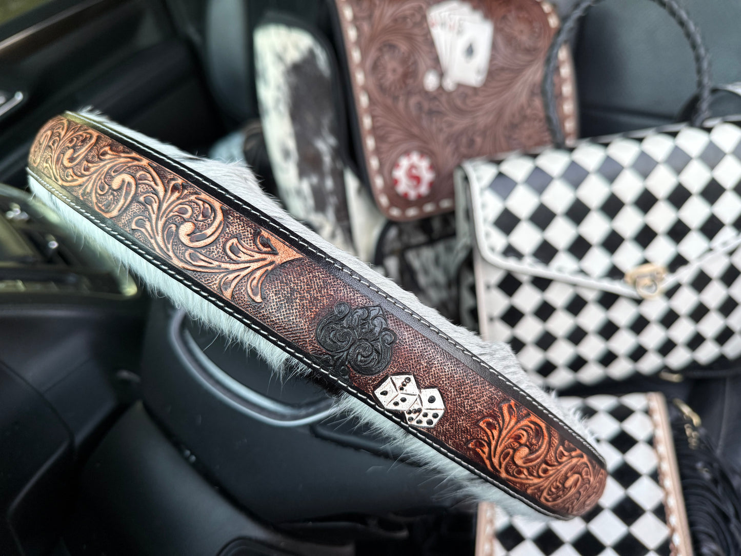 15.5 “ tooled leather cowhide steering wheel cover read description before purchase