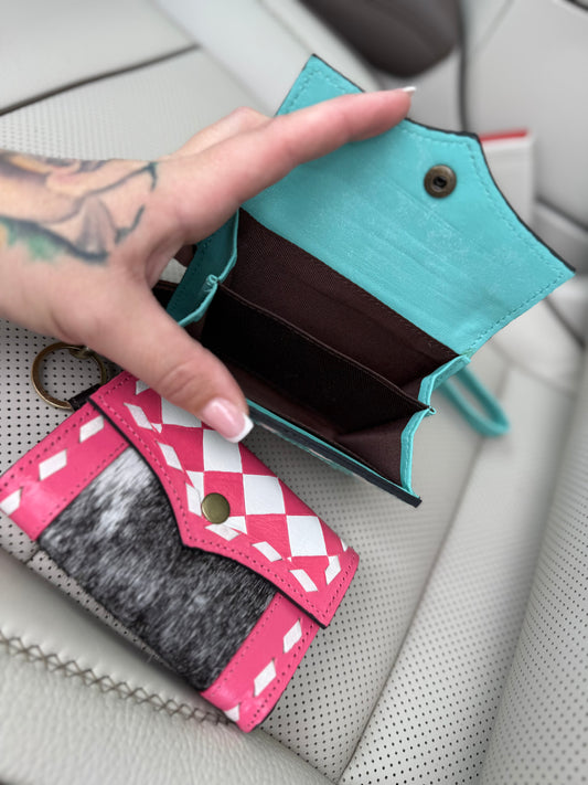 Checker print / cowhide card holder