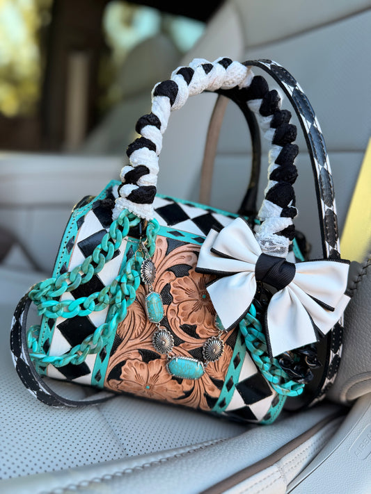 “The Diamond Dove" - checker tooled leather speedy (mini)