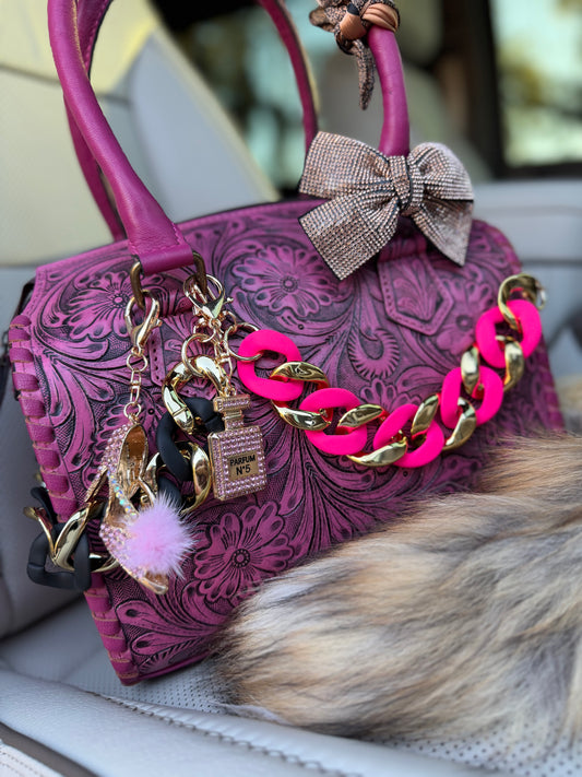 “Sweet Cowboy“- (has cards on back)pink tooled leather speedy (M)