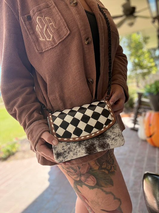 Checker small tooled purse
