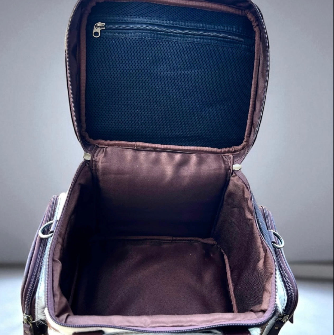 Brown and white hide TOOLED leather/ cowhide Lunchbox
