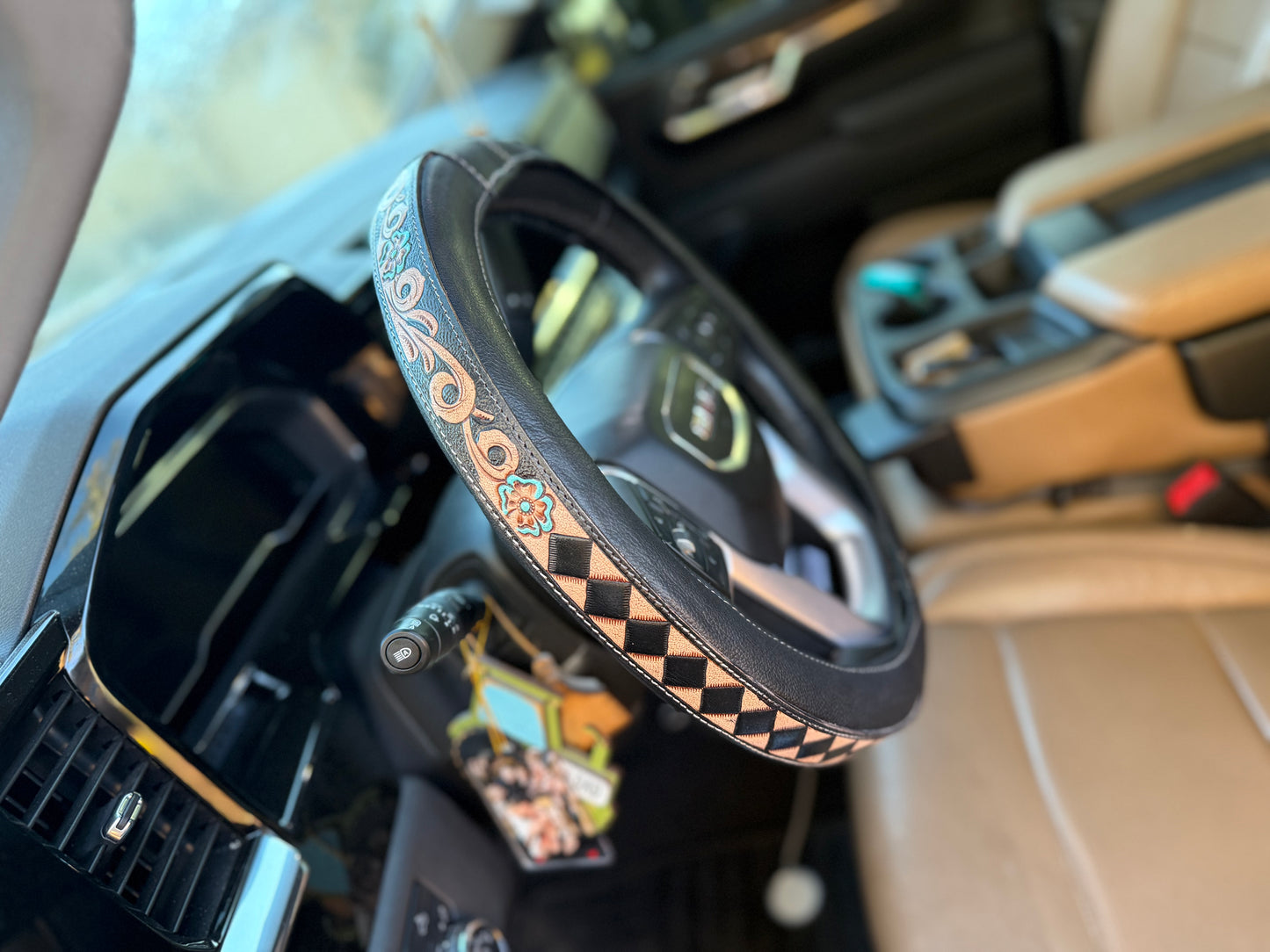 16 “ tooled leather floral checker steering wheel cover - read description before purchase