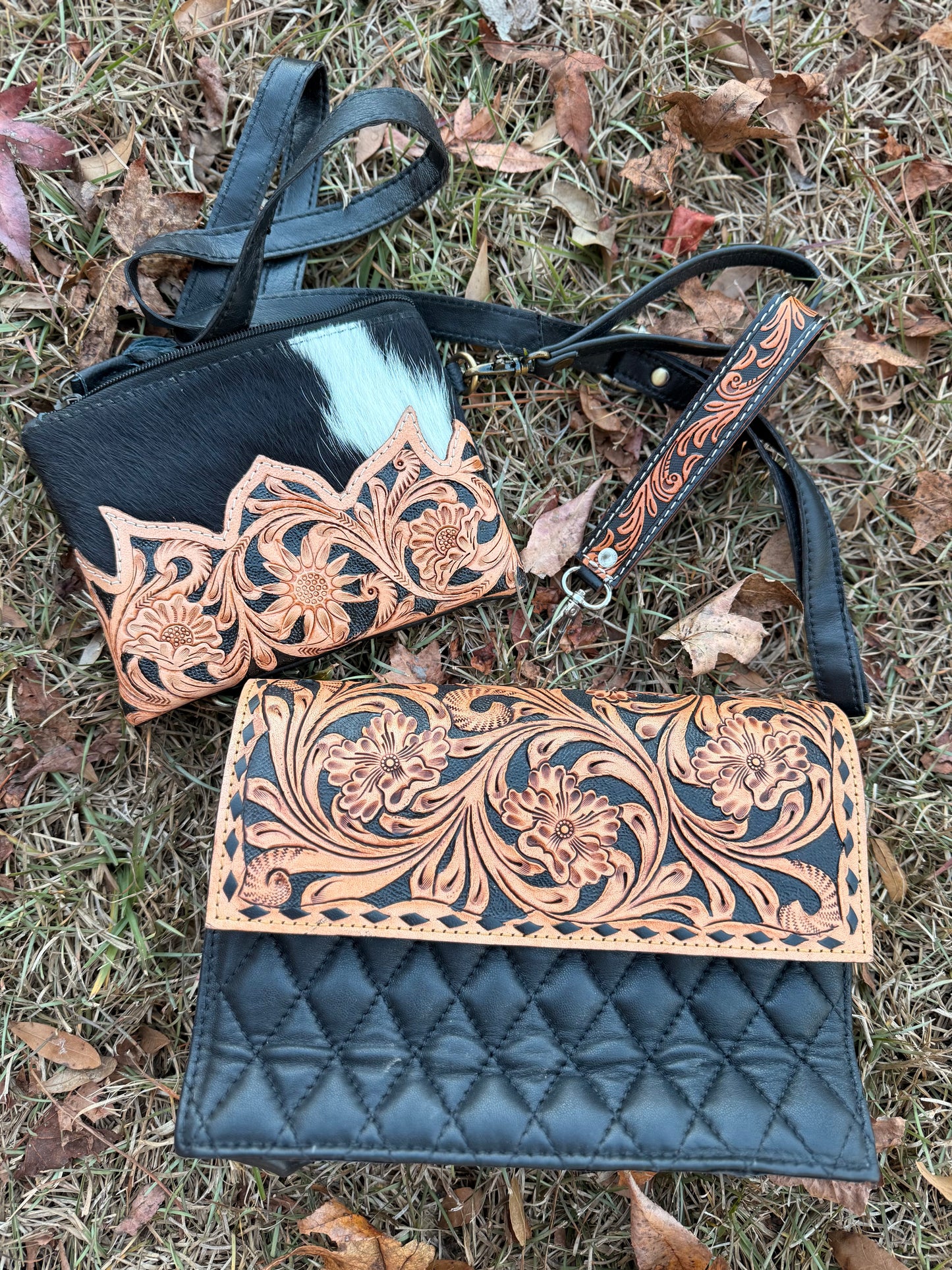 Cowhide/ tooled leather 3 piece set