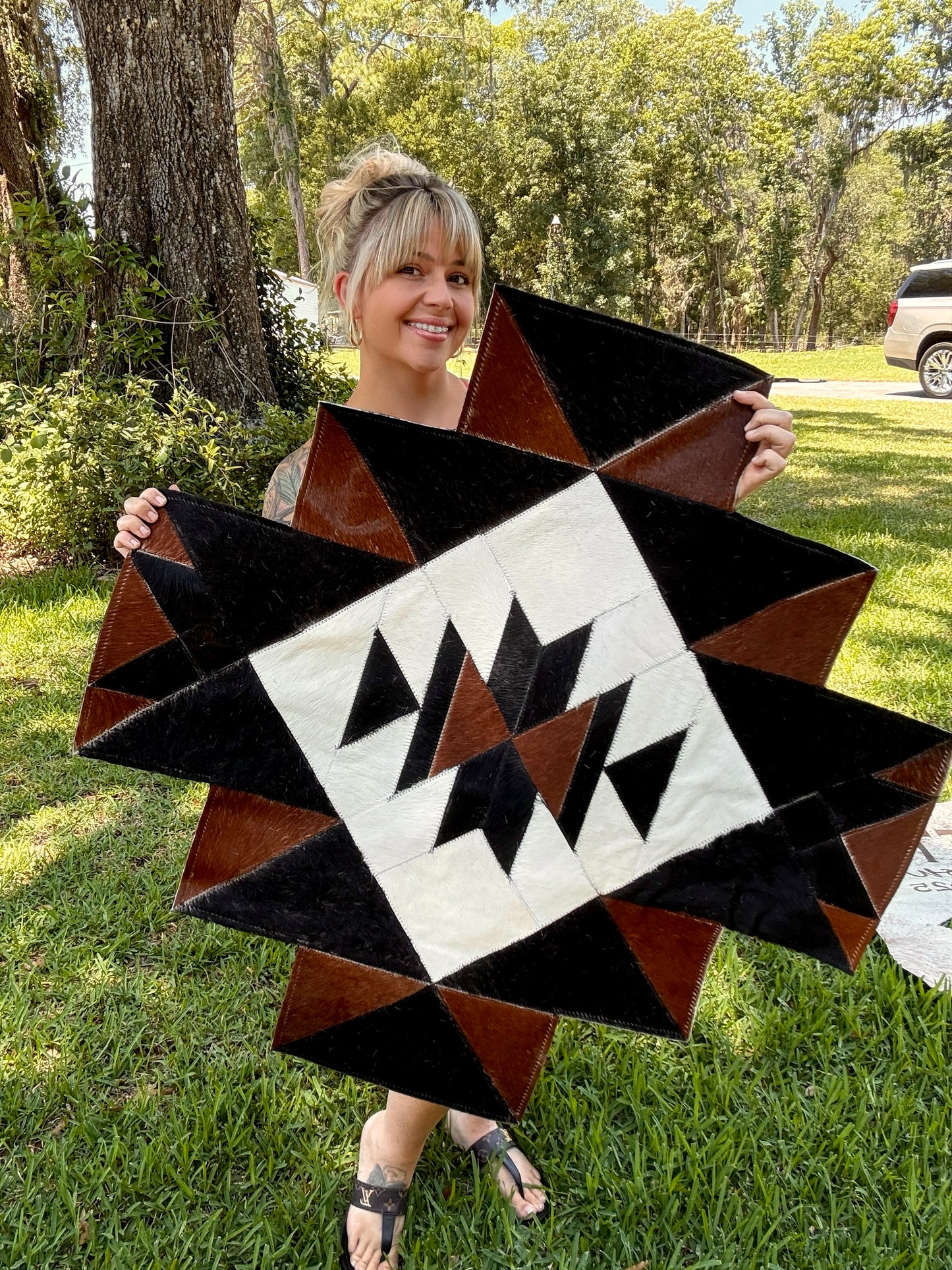 Aztec cowhide rug
