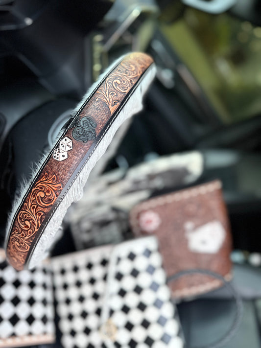 15.5 “ tooled leather cowhide steering wheel cover read description before purchase