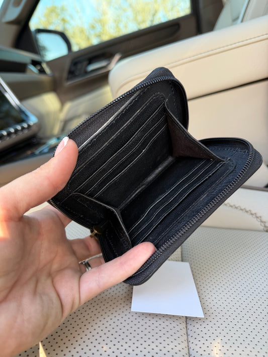 High quality Tooled leather checker small wallet