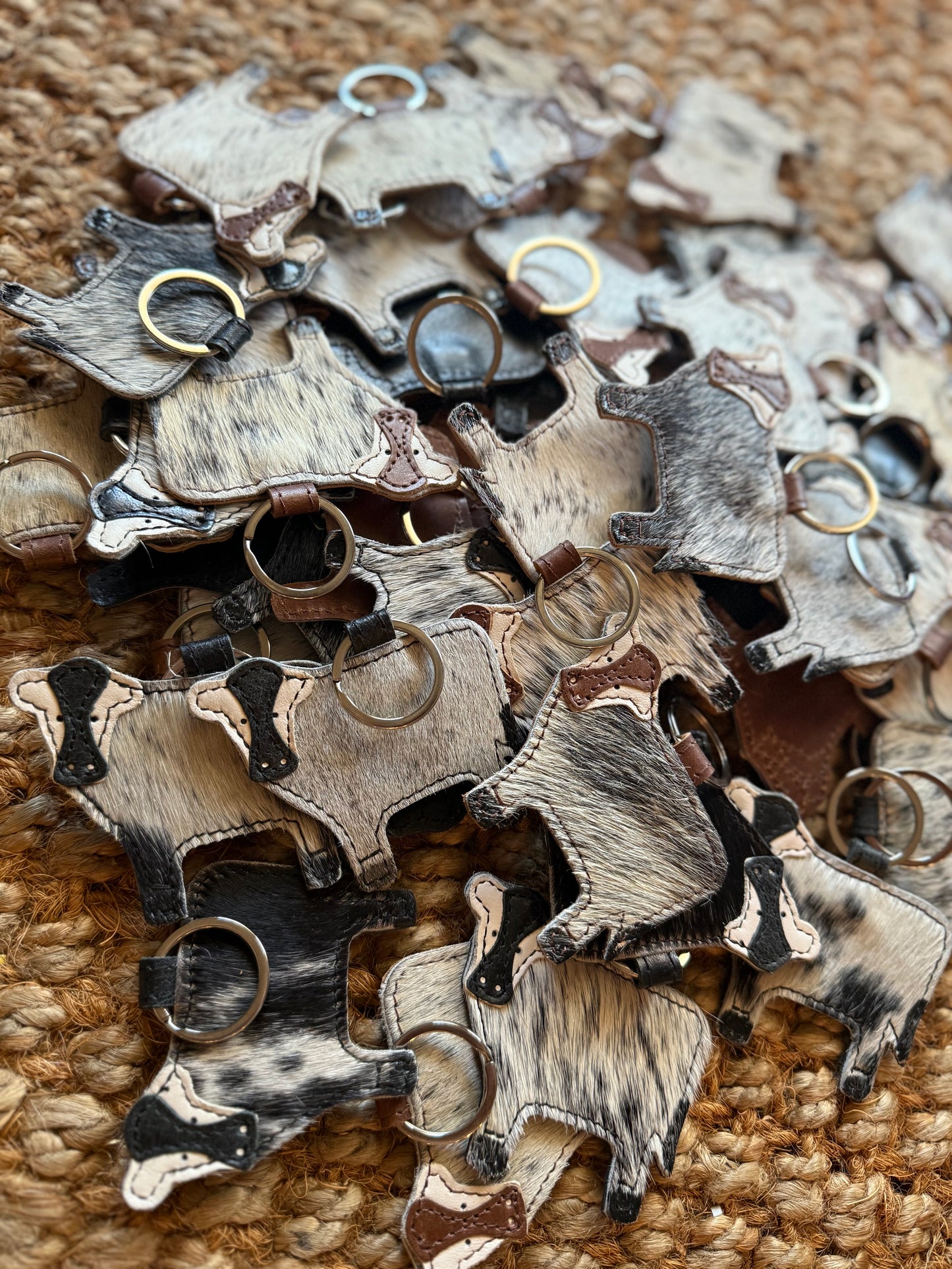Cow shaped cowhide keychain
