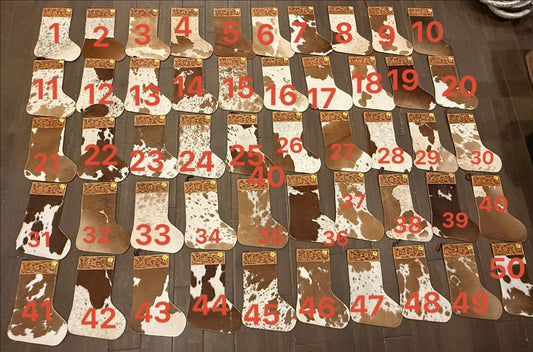 Cowhide 18” stockings! Does not include engraving. Read description