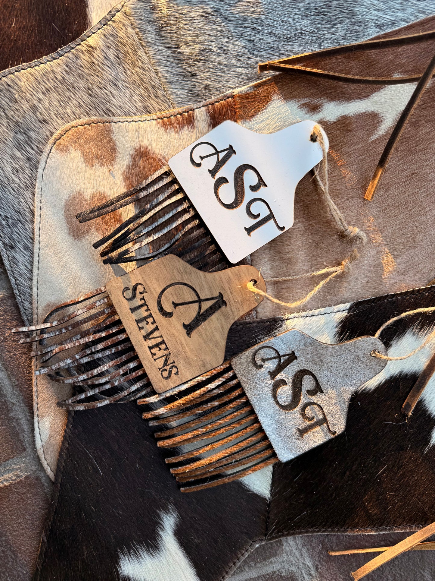 cowhide personalized ornaments with fringe