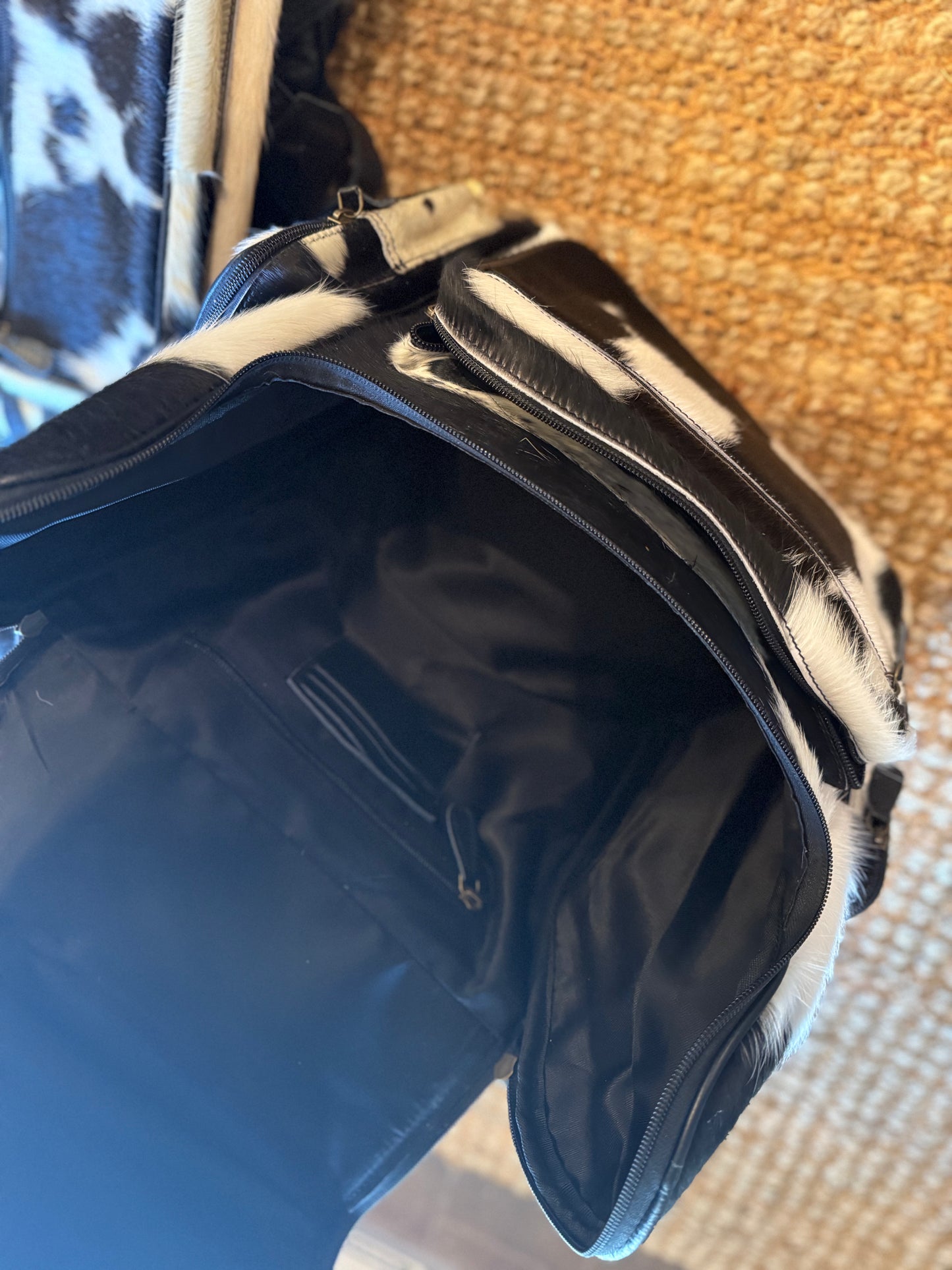 Tooled leather bookbag black leather