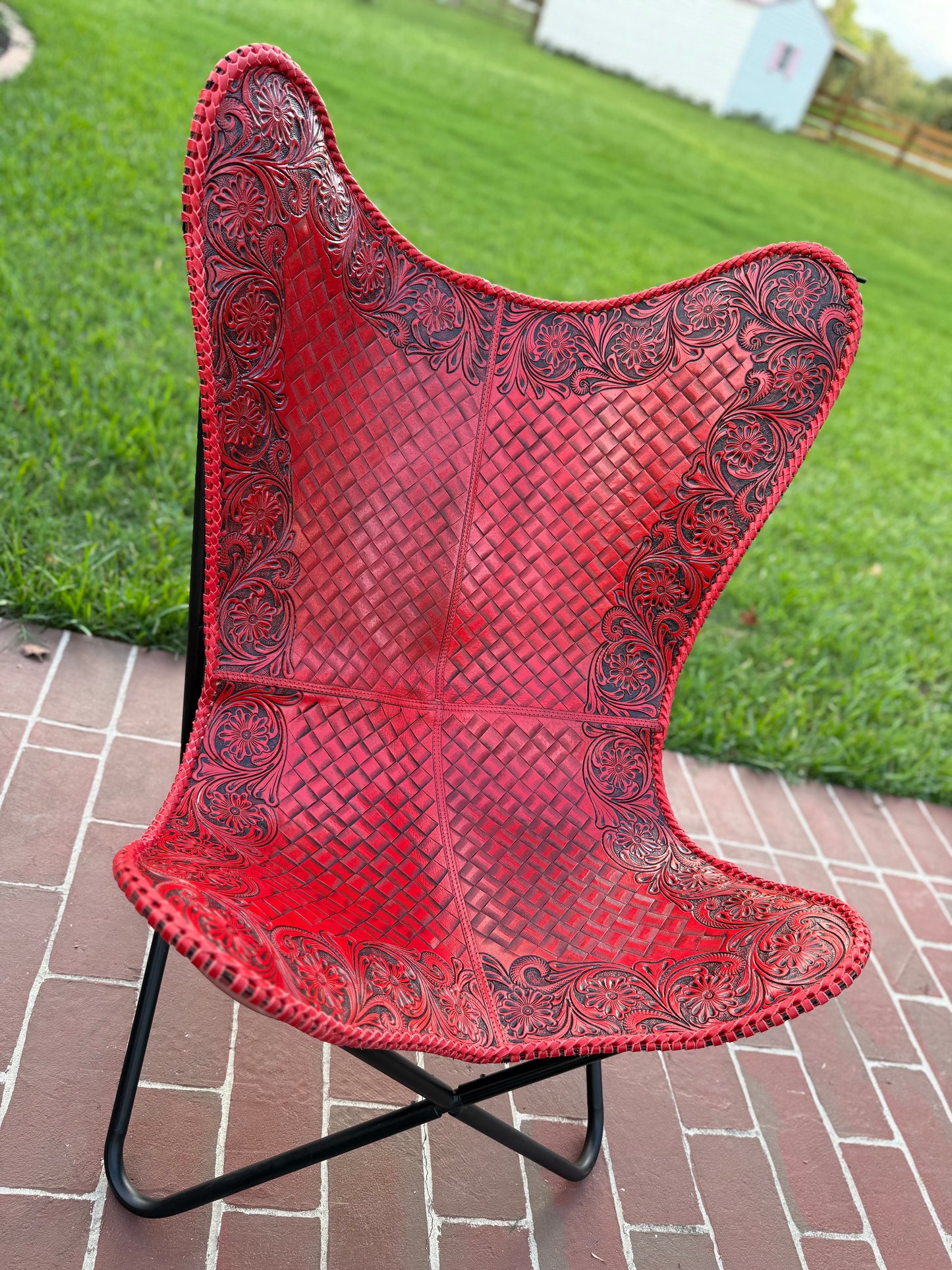 Tooled leather red chair