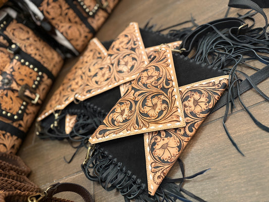 Envelope purse tooled leather