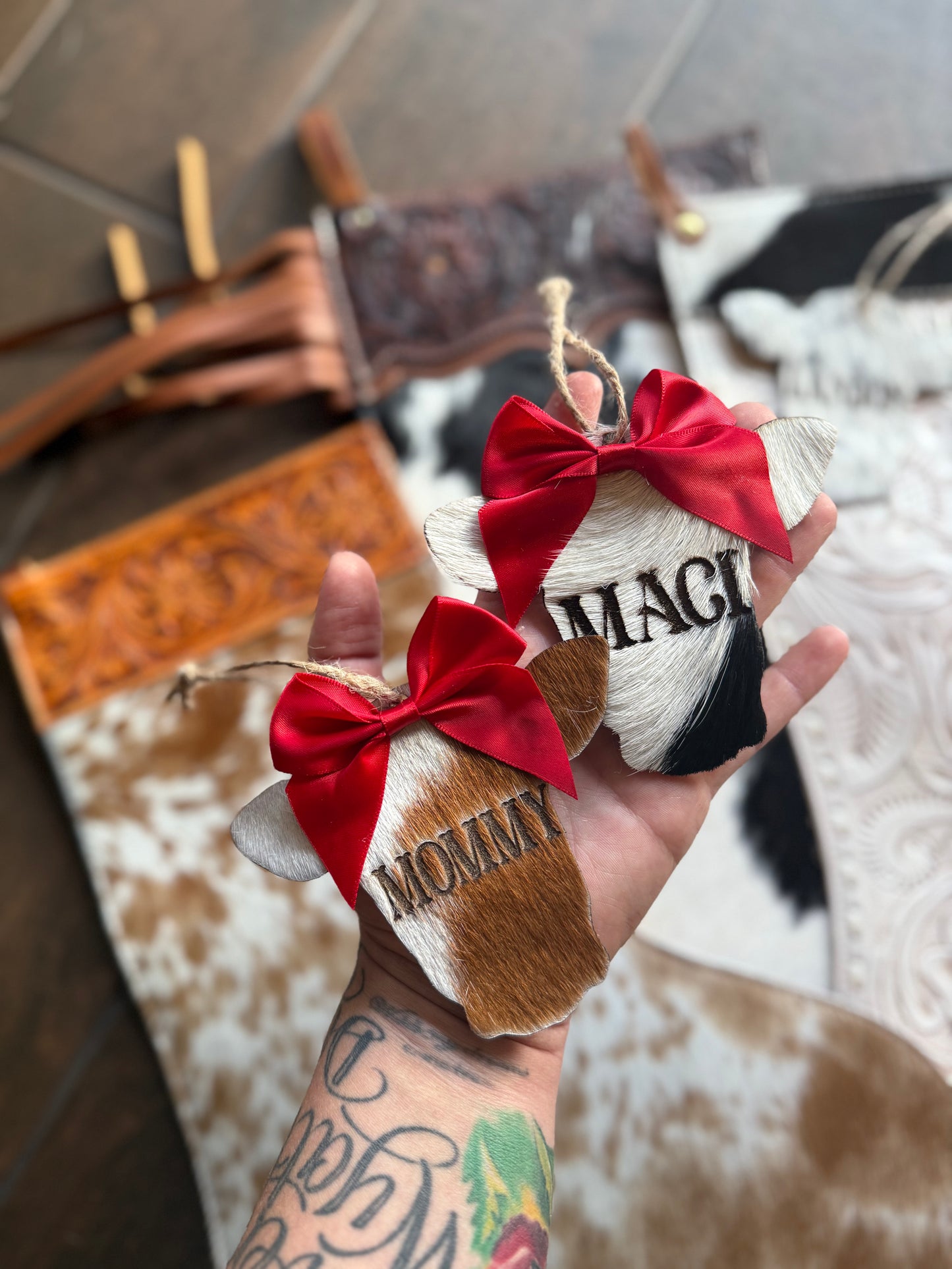 4” cowhide ornament - READ DISCRIPTION