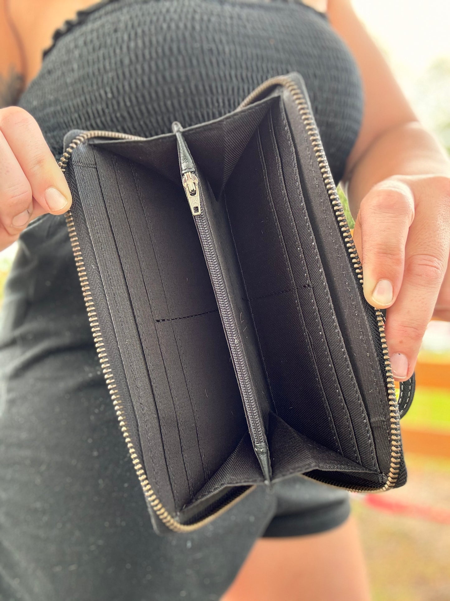 Patchwork cowhide wallet