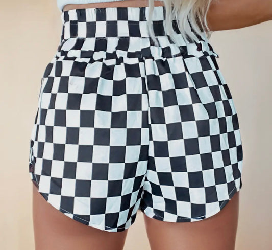 High waisted checker shorts looser fitting