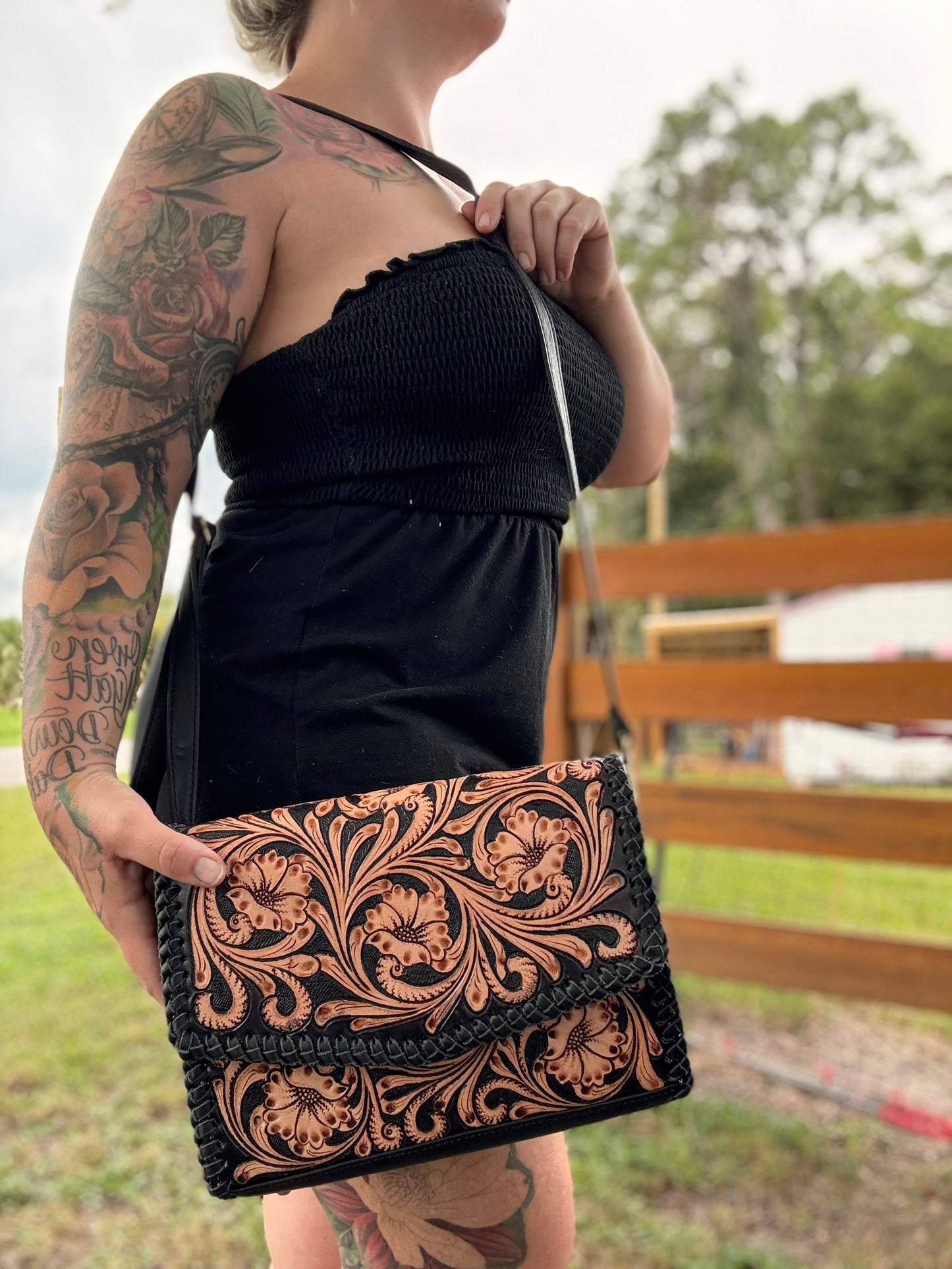 Tooled leather purse