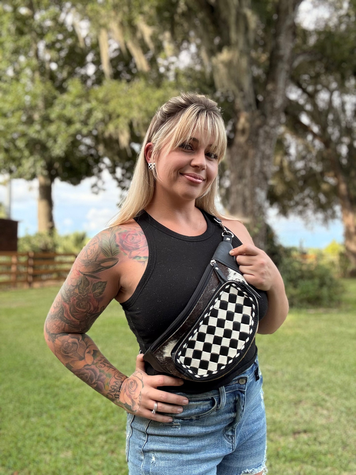 Checker NO FRINGE bum bag