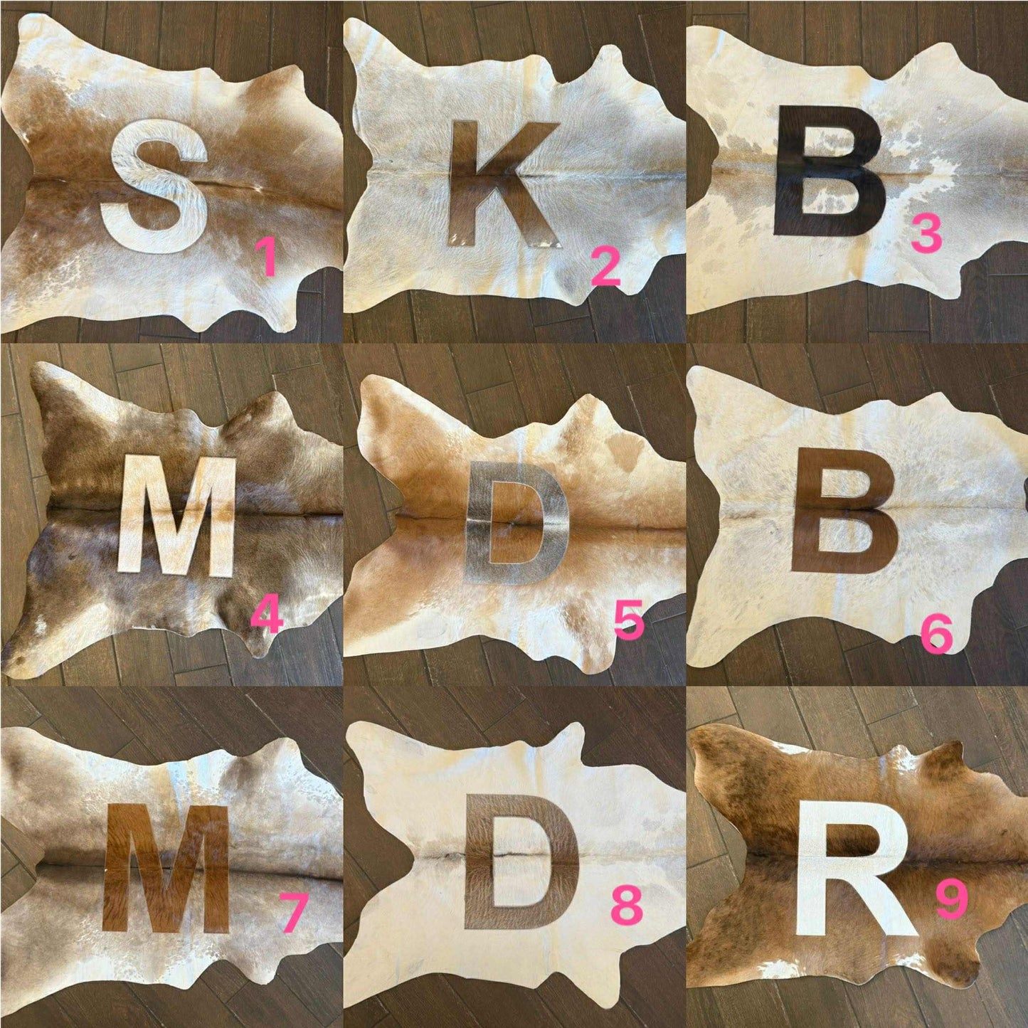 Letter calf hides roughly 41”