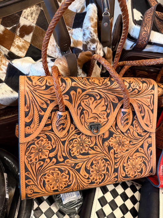 Tooled purse - tan