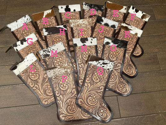 Tooled Leather / Cowhide 16” stockings - does not include engraving!! read details