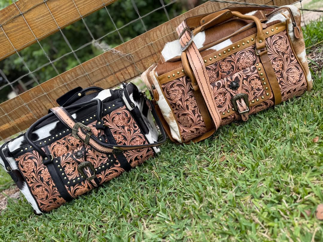 Duffle tooled leather and cowhide