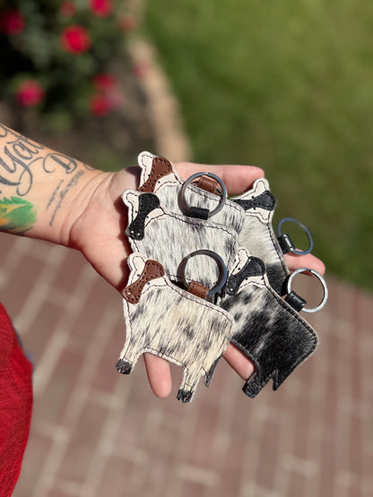Cow shaped cowhide keychain